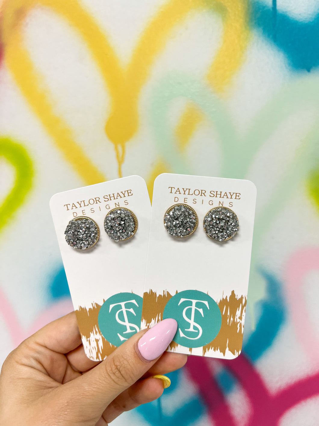 Silver Glitter Studs