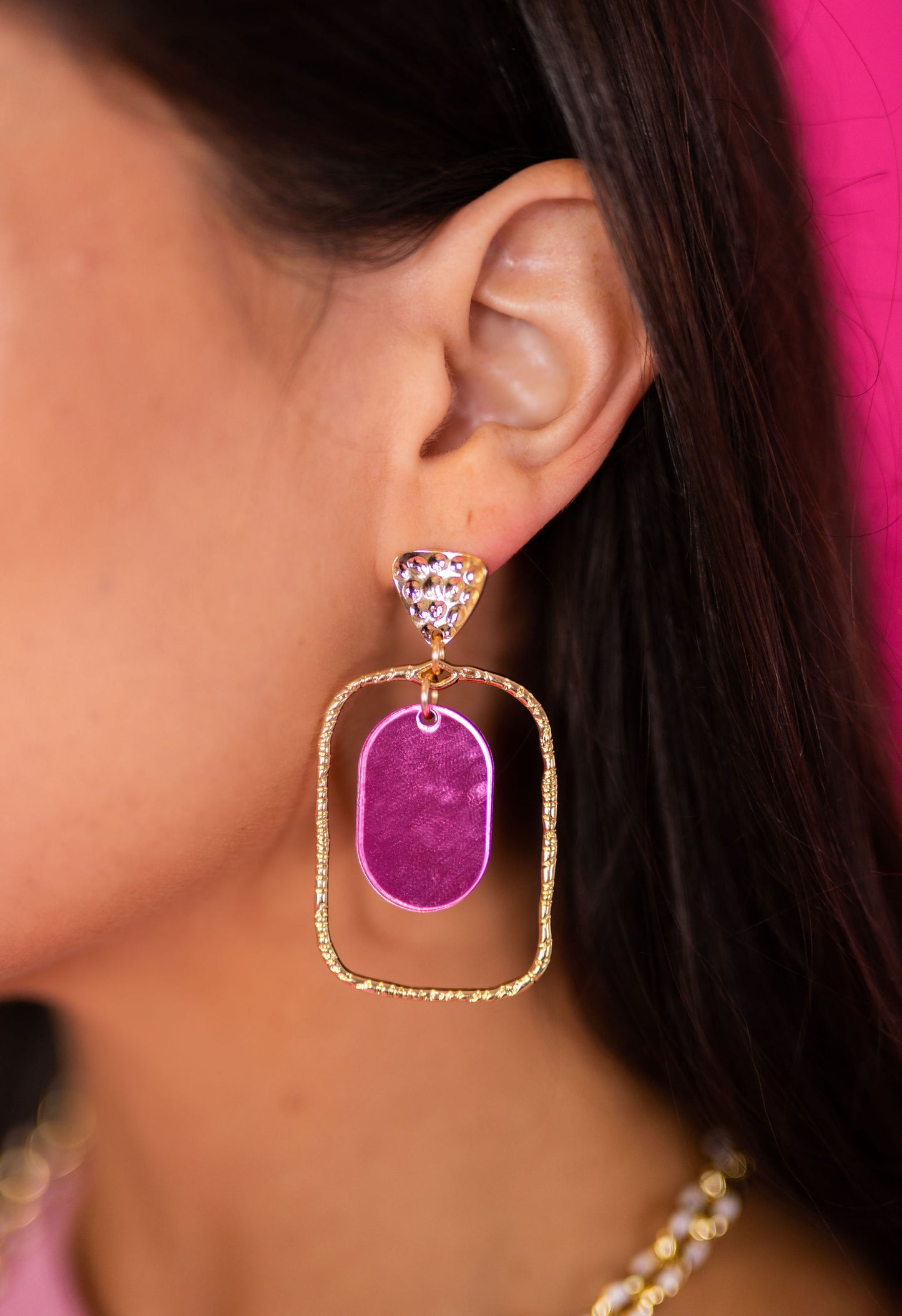 Pink Mirror Oval Hoops